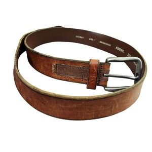 Fossil Mens Brown Distressed Western Vintage Look Leather Belt Size 38 Rugged